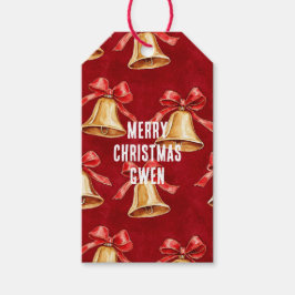 Guld Klockor Red Ribbon jul Presentetikett
