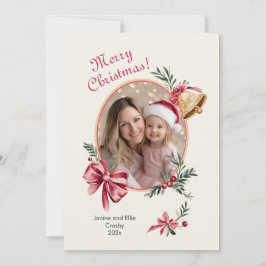 Guld Klockor Rosa Bows Photo jul Julkort