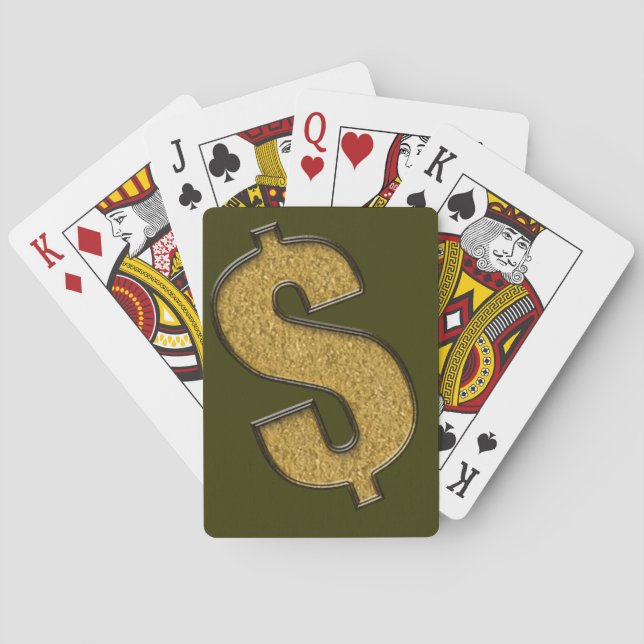 Guld-klumpad dollarsignatur spelkort (Baksidan)