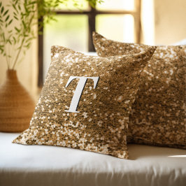 Guld Klumpig Glitter Monogram Kudde