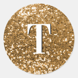 Guld Klumpig Glitter Monogram Runt Klistermärke