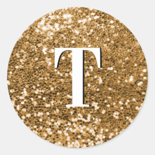 Guld Klumpig Glitter Monogram Runt Klistermärke