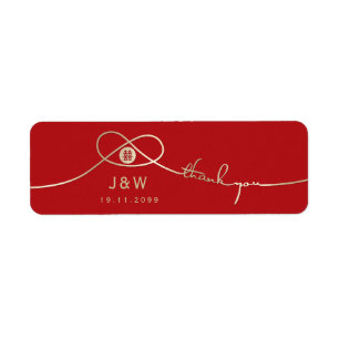 Guld Knot Dubbla Happiness Chinese Wedding Favor Returadress Etikett