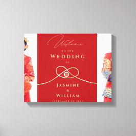 Guld Knot Dubbla Happity Chinese Bröllop Photo Canvastryck