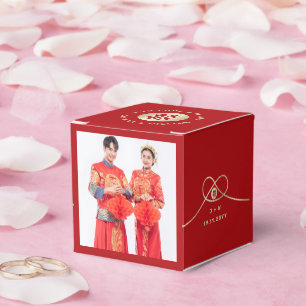 Guld Knot Red Dubbla Happity Chinese Bröllop Presentaskar
