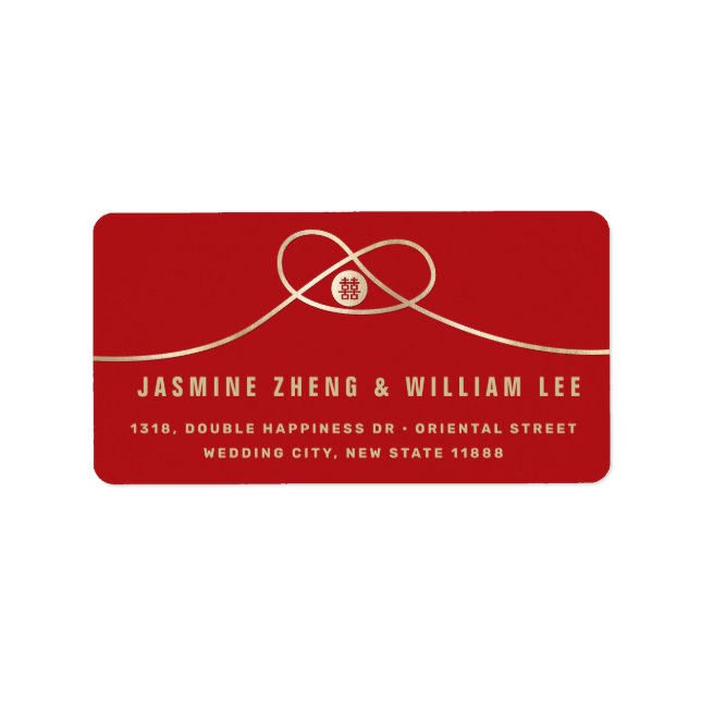 Guld Knot Union Dubbla Happity China Bröllop Adressetikett (Framsidan)