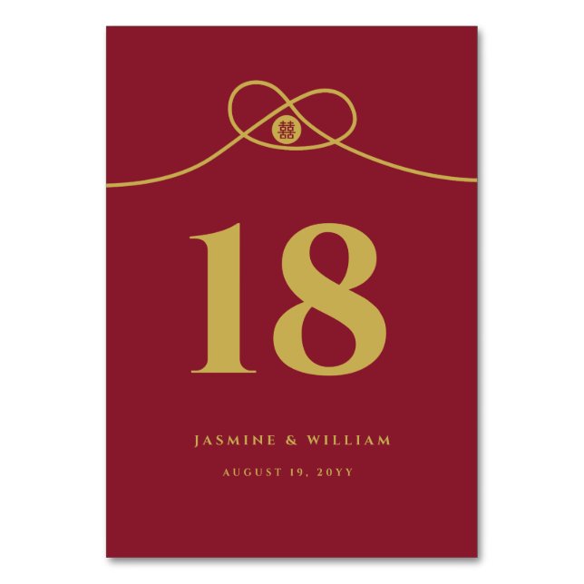 Guld Knot Union Dubbla Happity China Bröllop Bordsnummer (Framsidan)