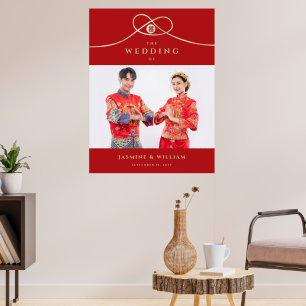 Guld Knot Union Dubbla Happity China Bröllop Poster