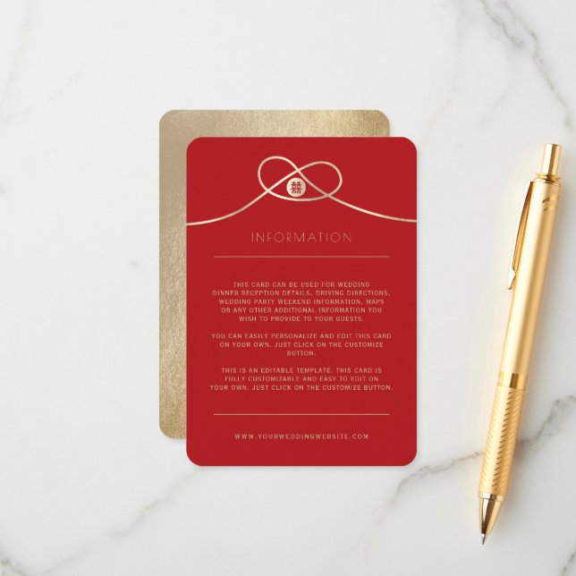 Guld Knot Union Dubbla Happity China Bröllop Tilläggskort (Fram/Back In Situ)