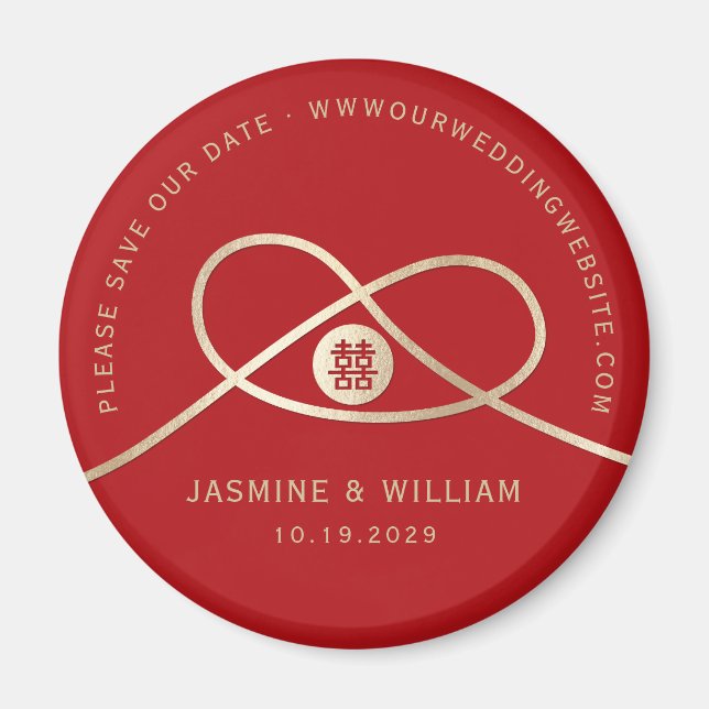 Guld Knot Union Dubbla Happity Save Date Magnet (Framsidan)