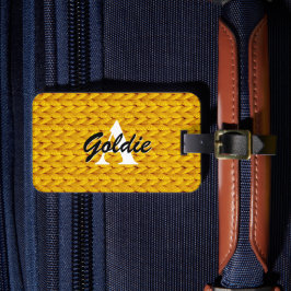 Guld Knsigned Luggage Tag + Namn, Monogram Bagagebricka