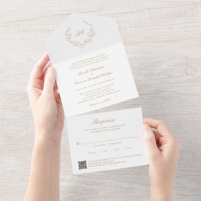 Guld Kod för utandningsmonogram QR Elegant bröllop (Tearaway)