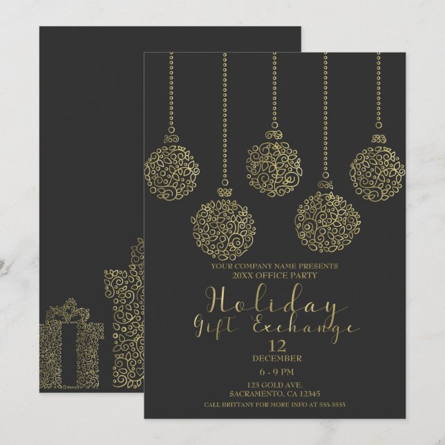 Guld & Kol Julklappsfest Inbjudningar (Fram/baksida)