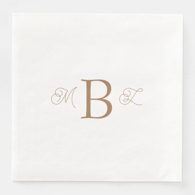 Guld kombinationsteckensnitt Monogram White Bröllo Pappersservett (Framsida)