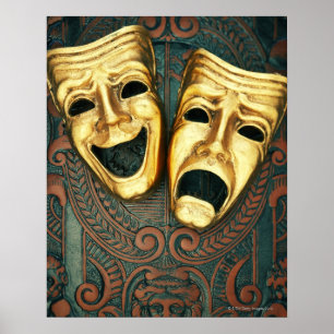 Guld- komedi och tragedin maskerar på mönstrat poster