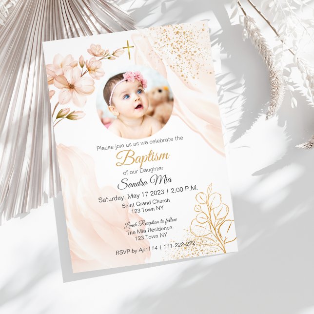 Guld Kön Neutral med Photo Baptism- inbjudan (Gold Gender Neutral with Photo Baptism Invitation
)