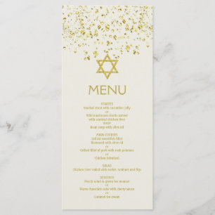 Guld konetti, David Bat mitzvah Menu-kort, stjärna Meny