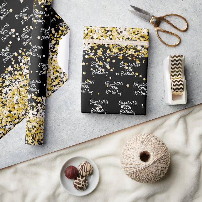 Guld konetti gnistra namn presentpapper (Hantverk)