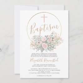 Guld konetti rosa grönt blommigt  vattenfärgsbapti inbjudningar