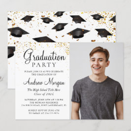 Guld konetti Studentmössa Student Photo Inbjudningar