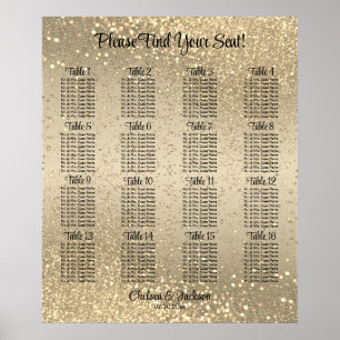 Guld-konfetti - 16 sittplatsdiagram poster
