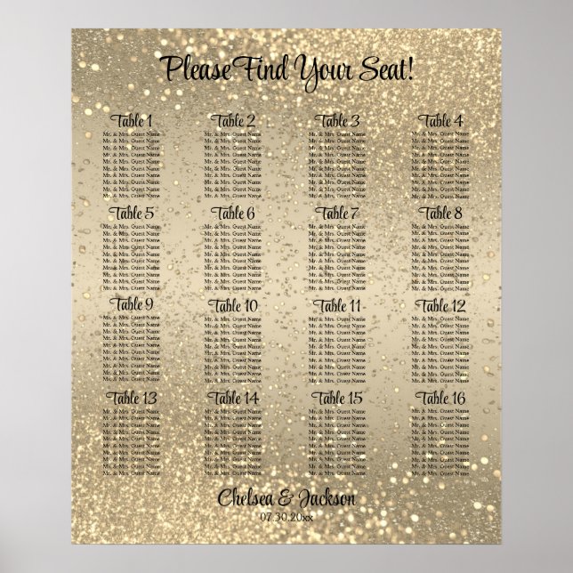 Guld-konfetti - 16 sittplatsdiagram poster (Framsidan)