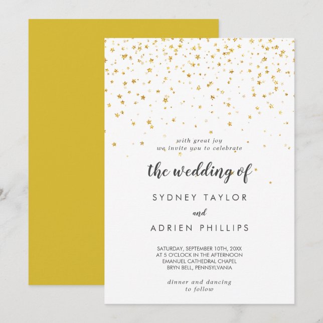 Guld-konfetti Bröllop i inbjudan (Fram/baksida)