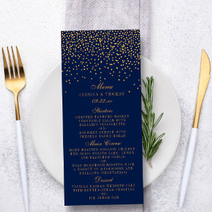 Guld-konfetti Bröllop-meny för marinblått och glam Meny