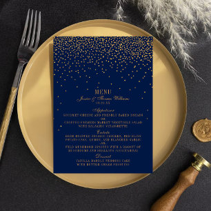 Guld-konfetti Bröllop-meny för marinblått och glam Meny