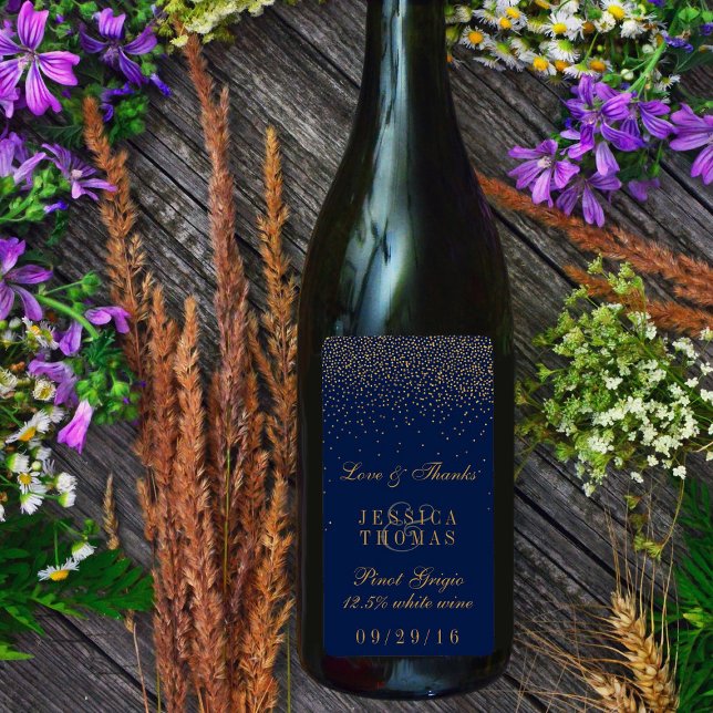 Guld-konfetti Bröllop Vin Flaska Fraktsedel (Skapare uppladdad)
