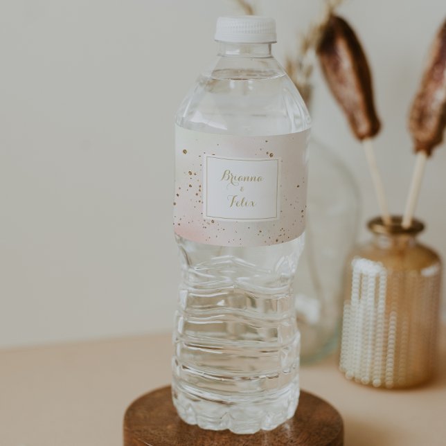 Guld Konfetti Calligraphy Bröllop Vattenflaskor Etikett (Skapare uppladdad)