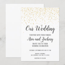 Guld Konfetti Calligraphy vår bröllopsinbjudan