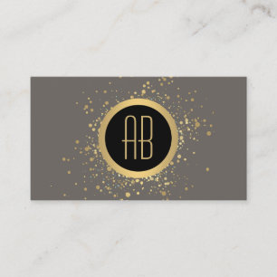 Guld Konfetti cirkulär monogram Grått Affärskort Visitkort