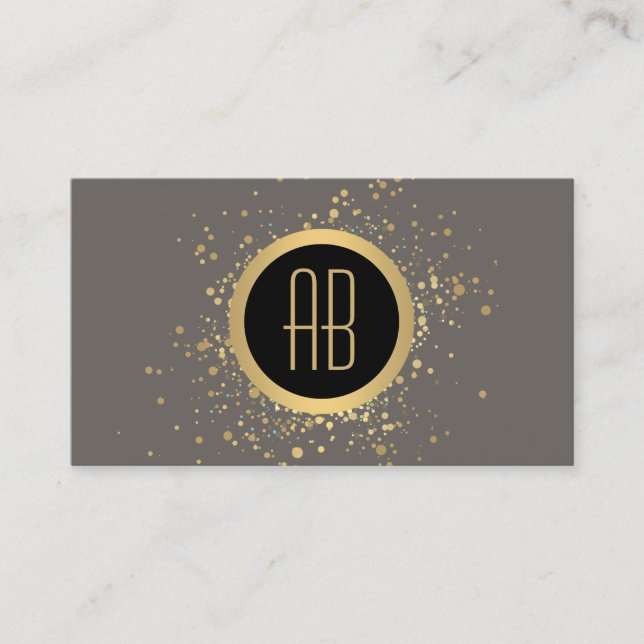 Guld Konfetti cirkulär monogram Grått Affärskort Visitkort (Framsida)