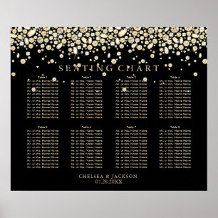 Guld-konfetti-diamanter på svart sittdiagram poster