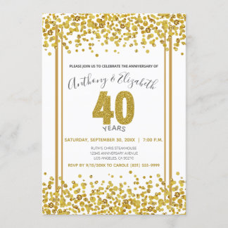 Guld Konfetti Glitter-Style 40-årsjubileumsfest Inbjudningar
