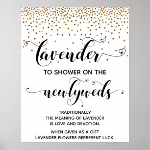 Guld Konfetti Hjärtor Shower med Lavendel Skylt