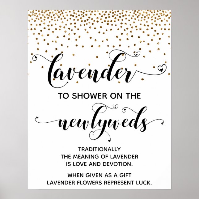 Guld Konfetti Hjärtor Shower med Lavendel Skylt (Framsidan)