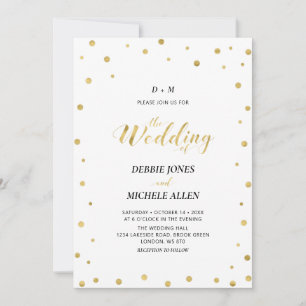 Guld Konfetti Modern Typografi Bröllopsceremoni Inbjudningar