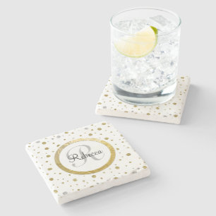 Guld konfetti Monogram Stenunderlägg