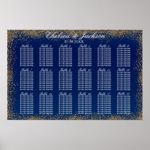 Guld Konfetti- och marinblått - 18 sittdiagram Poster