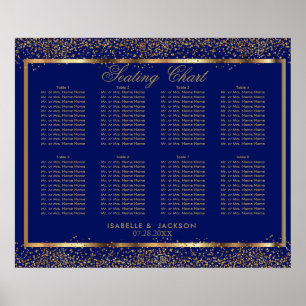 Guld Konfetti och Mörk blått - 8 sittplatskarta Poster