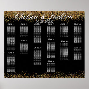 Guld Konfetti och svart - 13 sittdiagram Poster