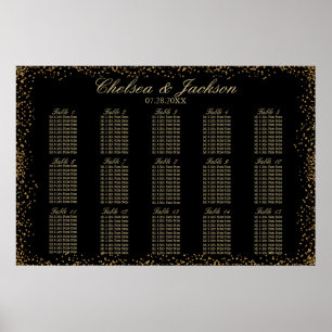 Guld Konfetti och svart - 15 sittplatsdiagram Poster