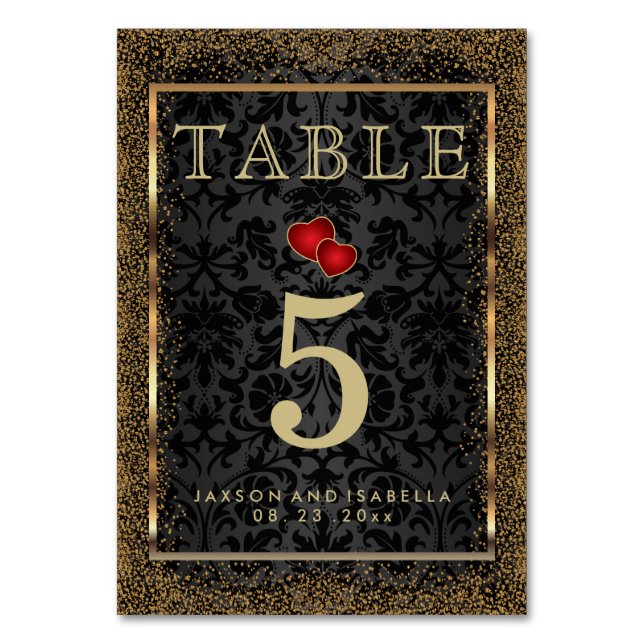 Guld-konfetti och svart - Bord-kort Bordsnummer (Baksidan)