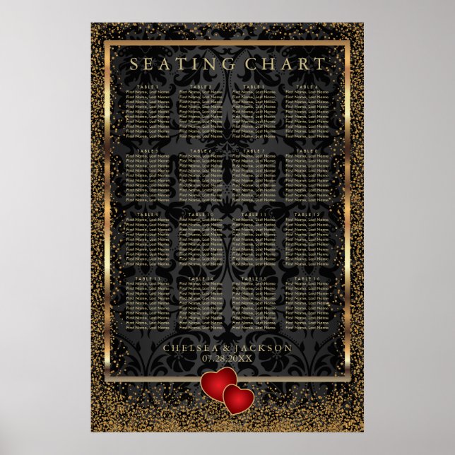 Guld Konfetti- och svartvinnor - sätesdiagram Poster (Framsidan)
