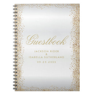 Guld Konfetti och vit satatin - Guestbook Anteckningsbok