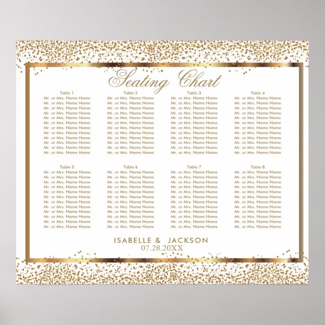 Guld Konfetti och vitt - 10 sittplatsdiagram Poster (Framsidan)