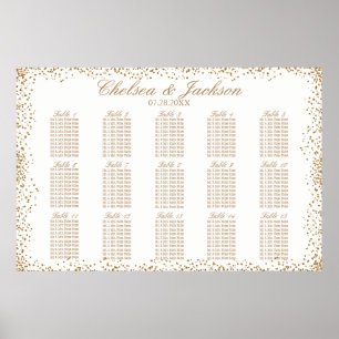 Guld Konfetti och vitt - 15 sittplatsdiagram Poster
