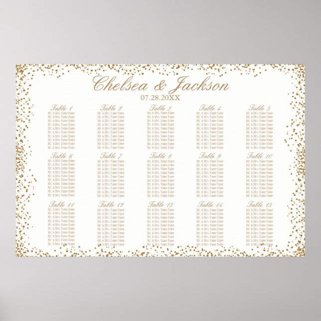 Guld Konfetti och vitt - 15 sittplatsdiagram Poster (Framsidan)